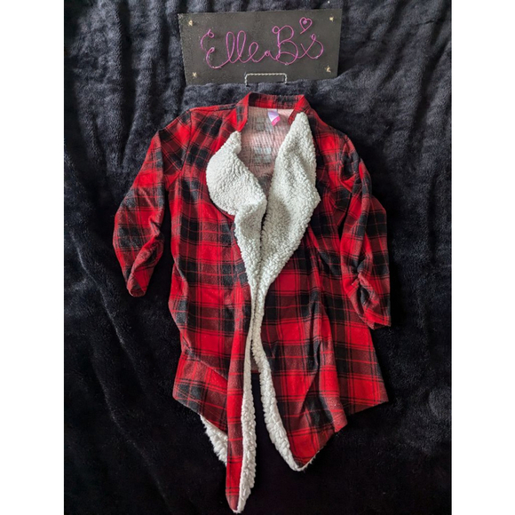 EUC NO BOUNDARIES Red Black Plaid Cardigan Sweater S - Picture 1 of 4